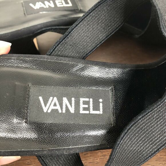 Vaneli Square Toe Slip On Elastic Strap Open Toe Black Heeled Sandals 7.5 M - Picture 4 of 9